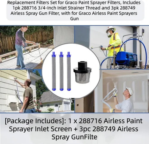 Miniatura 3 de Juego de filtros de repuesto para filtros rociadores de pintura Graco, incluye 1 paquete 288716 de rosca de filtro de entrada de 3/4 pulgadas y 3