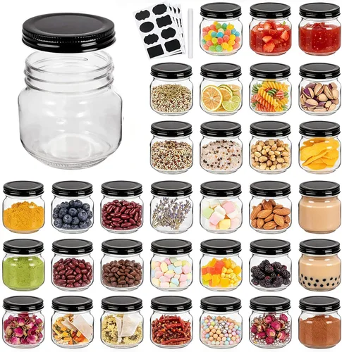 QAPPDA Frascos Mason, Tarros de Vidrio Con Tapas de 8 oz, Tarros de Conservas Para Encurtidos y Almacenamiento de Cocina, Tarros de Especias de Boca