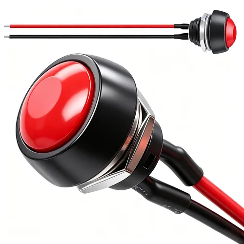 Miniatura 25 de Twidec /6 unids interruptor de botón momentáneo de 0.472 in agujero de montaje de 1/2 "encendido apagado mini redondo impermeable negro con cables