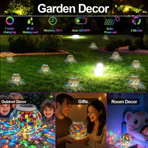 Miniatura 5 de Aukora - Luces de jardín de bola de vidrio con cambio de color a energía solar, lámparas de mesa impermeables para noche, para patio, fiesta