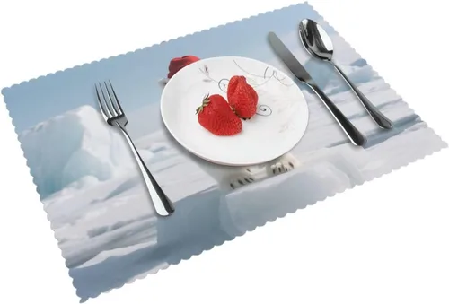 Miniatura 15 de Rectangular Placemats Set of 4, Heat Resistant Black Eagle Printed Kitchen Dining Table Mats