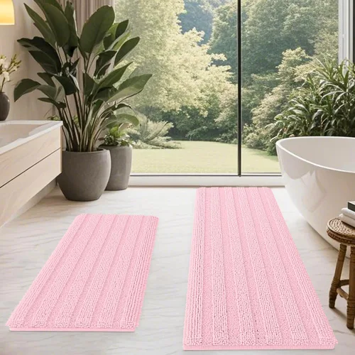 Miniatura 46 de ACCUMTEK - Juego de alfombras de baño a rayas beige de 3 piezas, ultrasuaves, antideslizantes de chenilla, alfombras de baño mullidas y absorbentes