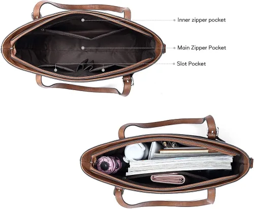 Miniatura 3 de CLUCI Bolsa de cuero para laptop de 15.6 pulgadas, maletín para mujer, bolso de hombro grande para oficina, escuela, viajes