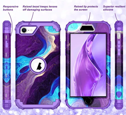 Miniatura 5 de Hocase Funda para iPhone SE 2022/2020, resistente a prueba de golpes, de plástico duro+goma de silicona, funda protectora híbrida para iPhone SE