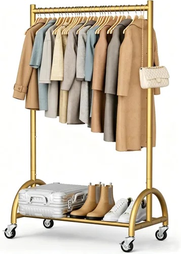 Miniatura 12 de MISSLO Perchero de ropa resistente con ruedas para colgar ropa, abrigos, ropa, vestidos, dorado