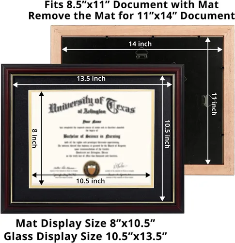 Miniatura 4 de GraduationMall Marco de diploma de certificado de 8.5 x 11, madera maciza y vidrio templado, acabado negro con ribete dorado