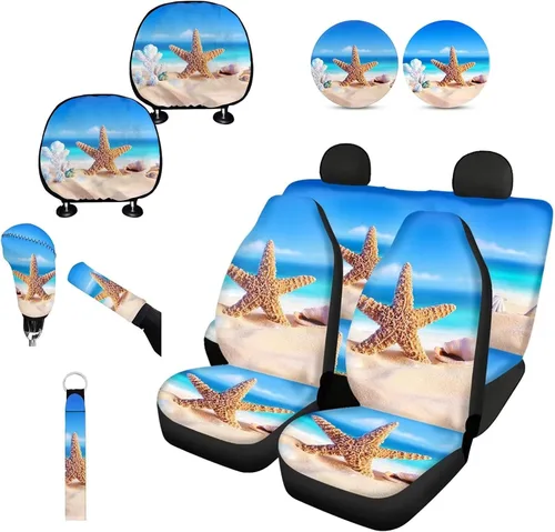 Miniatura 19 de Forchrinse Bee - Juego de fundas para asiento delantero y trasero con funda para palanca de cambios de freno de mano, funda para reposacabezas