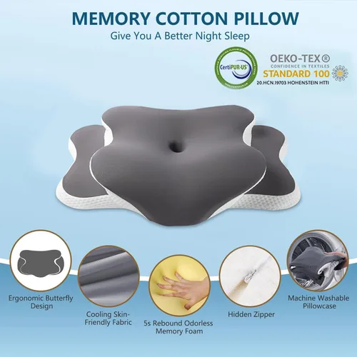 Miniatura 5 de Almohada Ergo para aliviar la apnea del sueño, el dolor de cuello y los ronquidos Almohada cervical para dormir de lado Espuma viscoelástica Gris