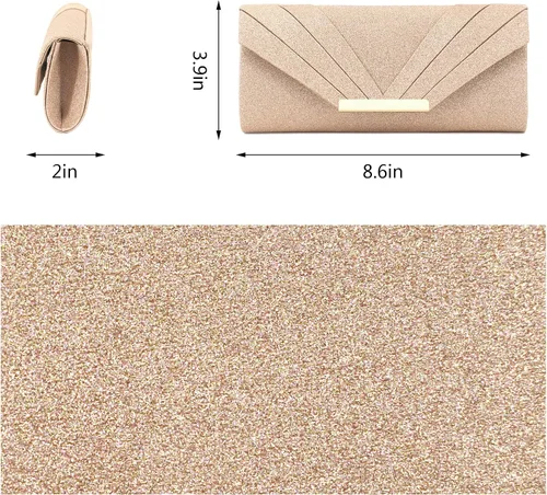 Miniatura 3 de Gabrine Bolso de noche para mujer, bolso de mano con lentejuelas brillantes, material de tela para boda, fiesta de graduación