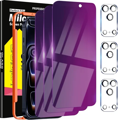 Milomdoi Paquete de 3 protectores de pantalla de privacidad de colores degradados para iPhone 17 Pro Max [película privada antiluz azul], 3 paquetes