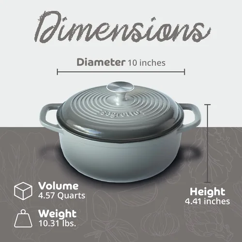 Miniatura 2 de Segretto Cookware Horno holandés de hierro fundido esmaltado con tapa, 4.57 cuartos de galón, Grigio Scuro (gris degradado) Horno holandés