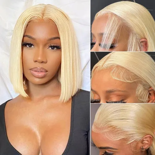 Hoacon 613 Peluca Bob Rubia de Cabello Humano 13x4 Pelucas de Encaje Frontal para Mujeres Negras 180% de Densidad Peluca Bob de Encaje Frontal