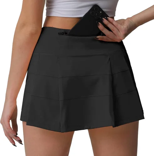 Husnainna - Falda de tenis plisada de cintura alta con bolsillos, falda pantalón de golf para mujer, pantalones cortos incorporados para el