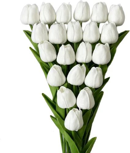 Miniatura 11 de UKELER 24 piezas de flores negras de tulipán, flores artificiales de poliuretano de tacto real para decoración del hogar, centros de mesa, arreglo