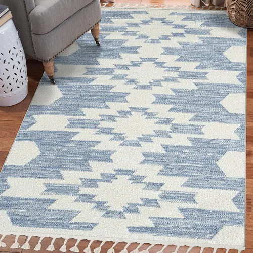 Miniatura 10 de LUXE WEAVERS Ibiza Collection 8068 - Alfombra geométrica suroeste, color azul, 5 x 7