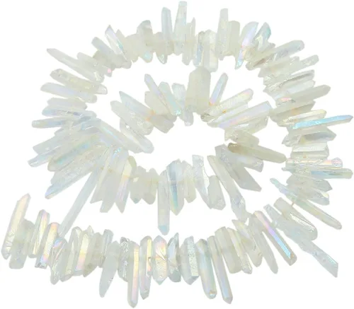 SUNYIK Angel Aura Cuarzo con Revestimiento de Titanio Puntas de Cristal Palos Rugosos de Cuarzo Picos Cuentas de Punta Hebra de 15 Pulgadas Perforada