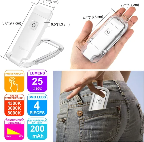 Miniatura 4 de HONWELL Luz LED recargable con clip, 3 niveles de brillo regulables para protección ocular, lámpara de lectura portátil para ratones de biblioteca