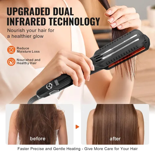 Miniatura 3 de Happybuy Plancha de pelo de titanio, ¡tu compañero de peinado ideal! Esta plancha de 1.5 pulgadas cuenta con calefacción por infrarrojos, una