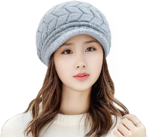 XYX Gorro de lana para mujer, cálido, elástico, suave, con visera de punto, con visera