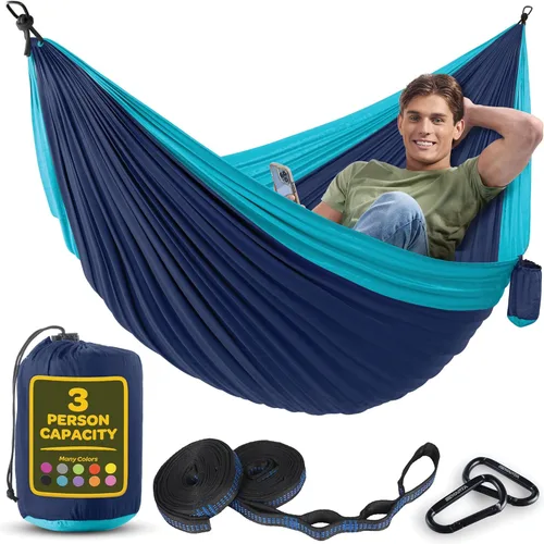 Miniatura 23 de Hamaca Duradera con Capacidad de 500 lb, Silla Hamaca de Camping de Nylon - Tamaños Doble o Individual con Correas para Árboles y Bolsa de Verde