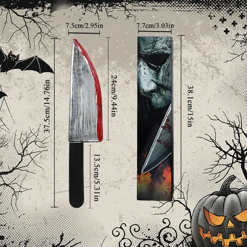 Miniatura 2 de Cuchillo de carnicero de Halloween, 2 unidades, cuchillo clásico de película de terror, cosplay, accesorios de goma para Halloween