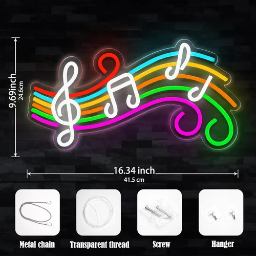 Miniatura 3 de Letrero de neón de música, regulable, nota musical, luz LED de neón para dormitorio, decoración de pared, estudio de música, fiesta, cumpleaños