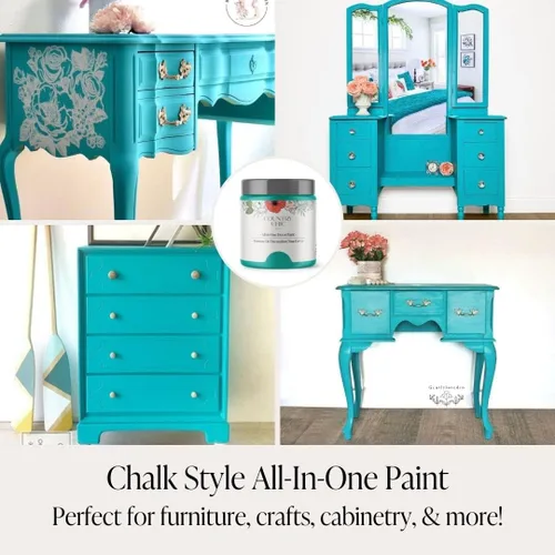 Miniatura 3 de Paquete de pintura estilo tiza + cera para muebles, decoración del hogar, manualidades (color: Whoop-de-do [4 onzas], verde azulado brillante)