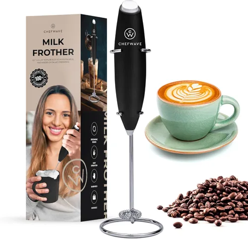 Chefwave | Potente espumador de leche eléctrico con soporte | Espumador de leche mezclador de bebidas de mano y batidor de matcha | Baterías