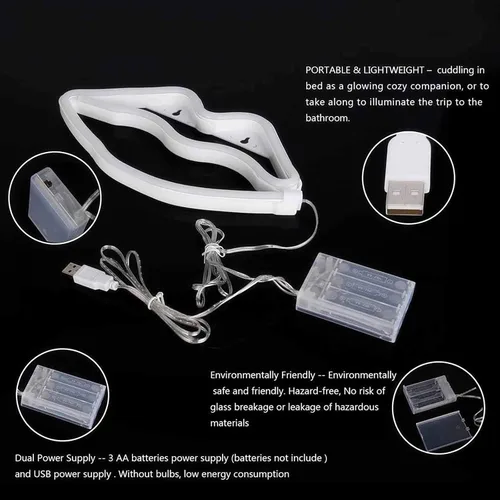 Miniatura 8 de ENUOLI Letreros de neón con forma de labios, luz nocturna rosa, luz de pared LED, luces de neón decorativas románticas para dormitorio, bar