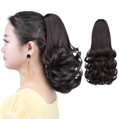 Miniatura 26 de Extensión de cola de caballo negra con clip de garra, ondulada, 10 pulgadas, 3.5 onzas, sintético, como verdaderos, postizos, para mujer, Yaki