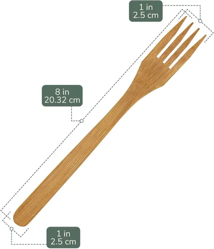 Miniatura 2 de BambooMN Tenedor de bambú sólido de alta calidad de 8 pulgadas, vajilla reutilizable totalmente natural, 10 piezas