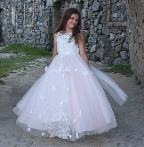 Miniatura 6 de Vestido de niña de flores, para niñas con cuentas y encaje, traje para certámenes.