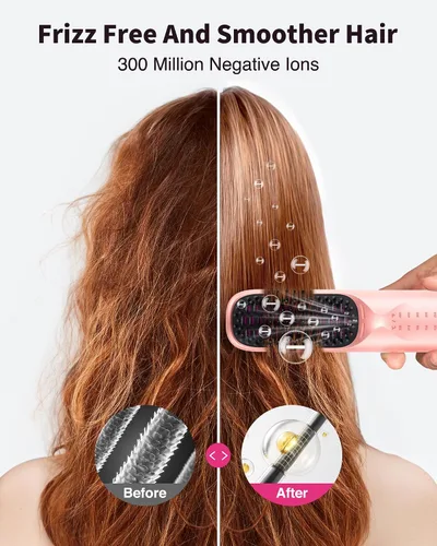 Miniatura 7 de Cepillo alisador de cabello inalámbrico, cepillo portátil para alisar el cabello para viajes, iones negativos de 984.3 ft para brillo sin