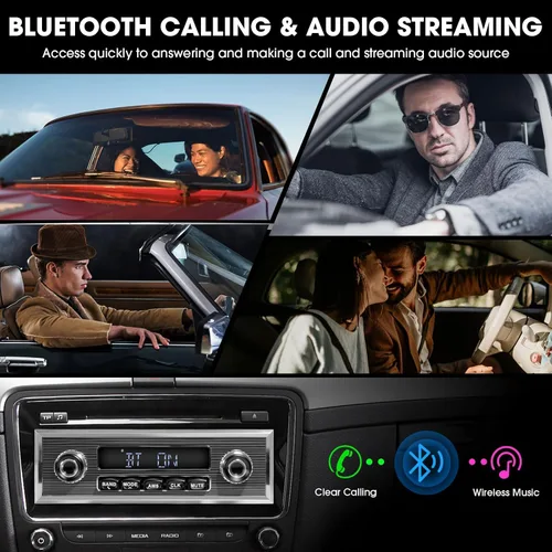 Miniatura 2 de Estilo retro clásico Radio de coche - ABSOSO Bluetooth de una sola ranura Vintage Estéreo - Sintonizador AM FM USB AUX Entrada 4.1 CHN Salida