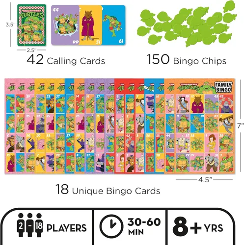 Miniatura 2 de Aquarius Teenage Mutant Ninja Turtles Juego de bingo – Juego de fiesta familiar con licencia oficial para edades de 8 años en adelante, 2 – 18