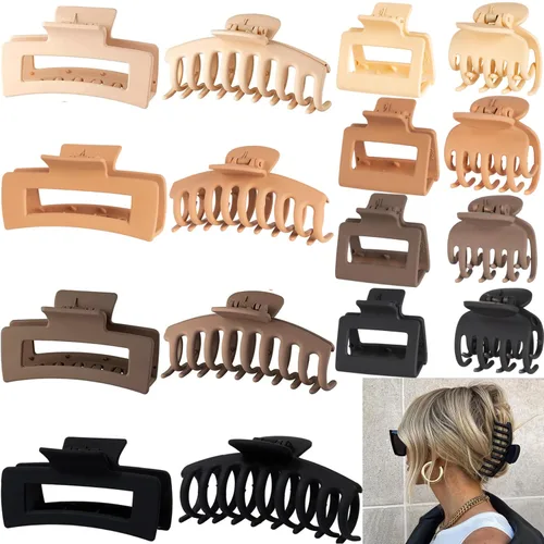 16 PCS Pinzas Grandes para el Cabello de 4.4" FDBJulyy Clip para Niñas, 4 Estilos 4 Colores 16 Pack Sujeción Fuerte Pinzas de Garra Mate para Crema