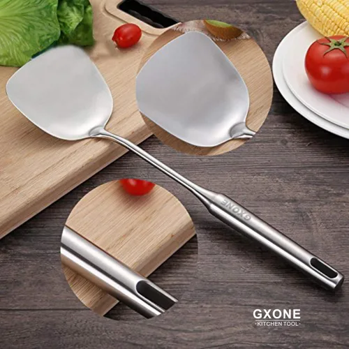 Miniatura 5 de Wok - Espátula de acero inoxidable, espátula ancha de metal con mango largo hueco, utensilios de wok, plata/14.7 pulgadas