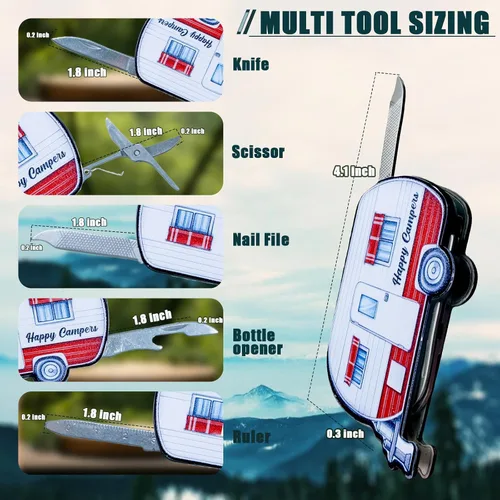 Miniatura 5 de Multiherramienta 5 en 1, multiherramienta de acero inoxidable con cuchillo de bolsillo, tijeras, abridor de botellas, lima de uñas, regla, mini