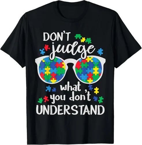 Camiseta con texto en inglés "Don't Judge Understand Love" para niños autistas, Negro -