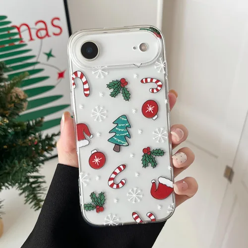 Miniatura 16 de RALEAVO Funda de Navidad Transparente Clara para iPhone 11, bonita funda de invierno para mujeres, niñas y niños con sombreros, campanas, delgada