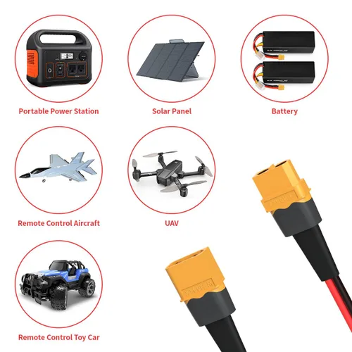 Miniatura 7 de ELFCULB Cable de extensión XT60 de 10 AWG de 0.5 pies, conector hembra a macho XT60 para batería RC, estación de energía portátil, panel solar