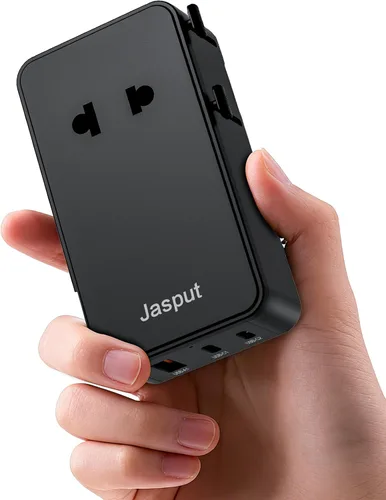 Miniatura 10 de Jasput Adaptador de viaje universal de 25 W, mini adaptador ultrafino con 2 USB-C y 1 USB-A, carga rápida para teléfonos inteligentes, tabletas