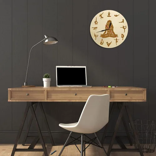 Miniatura 6 de XDG Reloj de pared de madera para yoga, decoración del hogar, meditación, yoga espiritual, silencioso, sin tictac, yoga, estudio de yoga, arte
