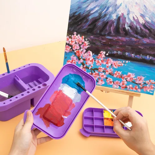 Miniatura 4 de MyLifeUNIT Limpiador de pinceles, soporte para pinceles y organizadores con paleta para acrílico, acuarela y pinturas a base de agua (morado)
