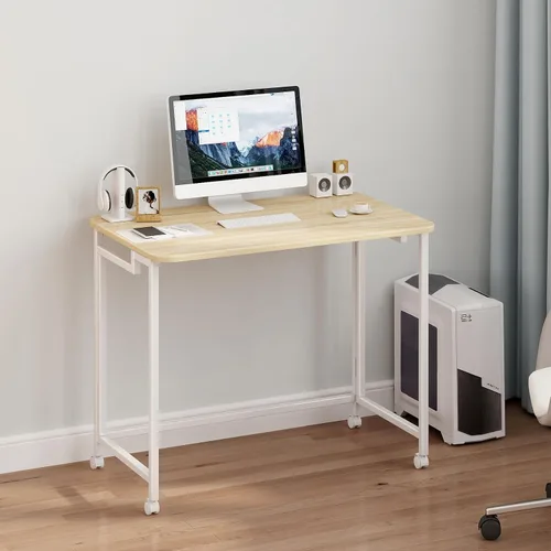 Miniatura 6 de JSB Pequeño escritorio plegable para computadora con bolsa de almacenamiento y gancho para escritura, mesa de trabajo industrial moderna