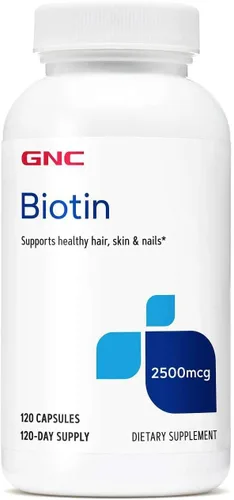 GNC Suplemento de biotina de 2500 mcg, apoya la salud del cabello, la piel y las uñas, 120 porciones