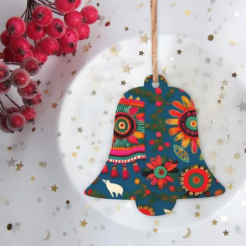 Miniatura 8 de 6 adornos de madera de Navidad para niños y adultos, decoración colgante de árboles de Navidad, 4 estilos, arte popular mexicano, estampado bohemio