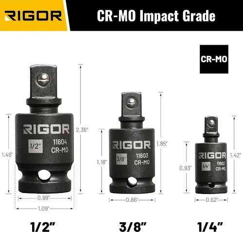 Miniatura 2 de RIGOR 11601 Juego de adaptadores de enchufe universal de 3 piezas - 1/4", 3/8", 1/2" Drive Enchufes de molibdeno cromado de grado de impacto