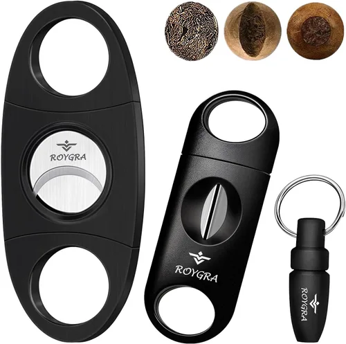 roygra Juego de cortadores de puros (paquete de 3), accesorios de puros para hombre, guillotina de acero inoxidable, corte en V ampliado para todos