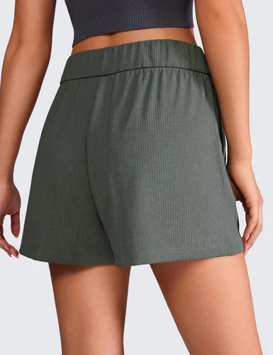 Miniatura 2 de CRZ YOGA Cómodos pantalones cortos acanalados para mujer, de cintura alta, lyocell para uso casual, para descansar, atlético, con bolsillos